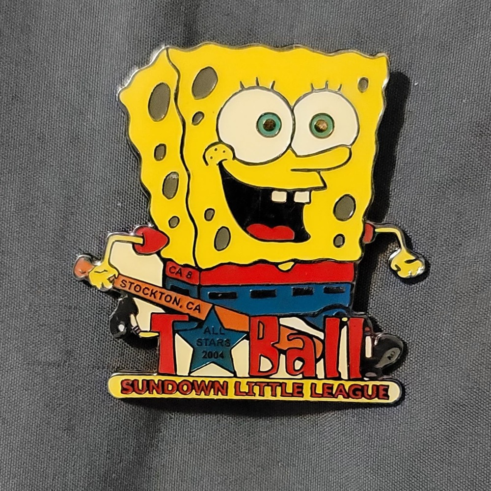 Vtg 2004 SpongeBob SquarePants Stockton CA Teeball Large Lapel Pin